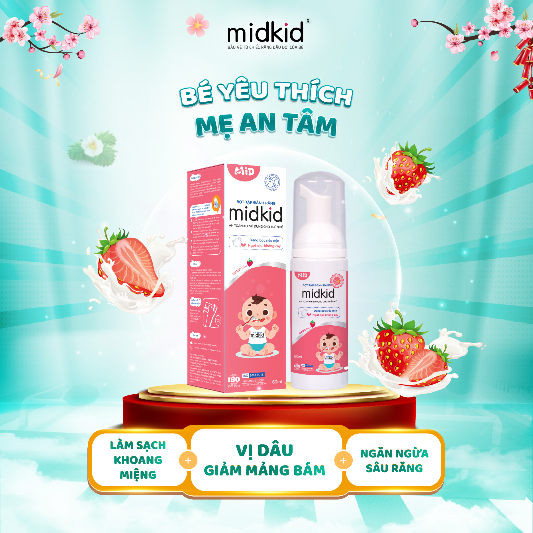 bọt tập đánh răng Midkid hương dâu giúp bé yêu thích đánh răng